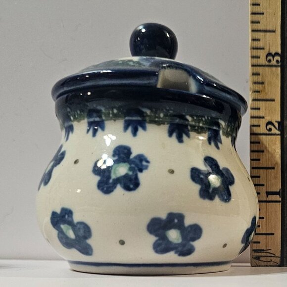 Polish Pottery Small Sugar and Creamer in Hard to Find Falling Daisies Pattern - Picture 12 of 13